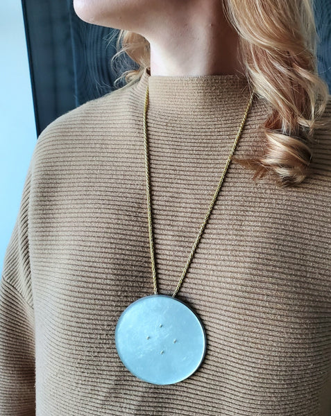 -Thomas Gentille 1970 Silver Geometric Pendant Brooch In 18kt Gold Bronze And Lucite