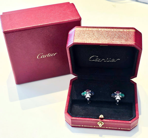 CARTIER Paris Tutti Frutti Earrings In 18Kt White Gold With Carved Gems & Diamonds
