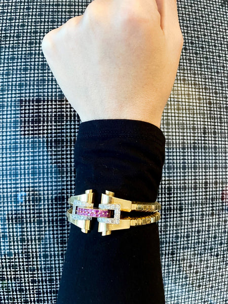 BOUCHERON 1937 Paris Art Deco Bracelet In 18Kt Gold With 5.44 Ctw Diamonds & Rubies