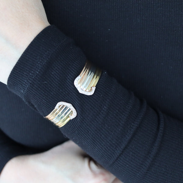 -Cartier Paris Vintage Trinity Double C Cuff Bracelet In 18Kt Gold With Diamonds