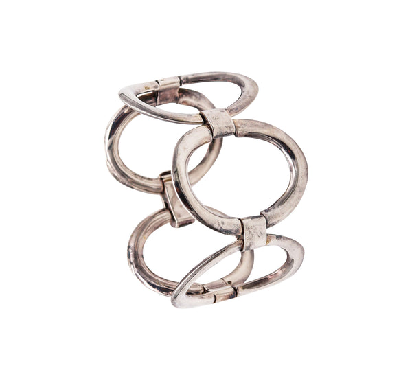 FRENCH 1960 Paris Modernist Oval Links Bracelet In Solid .800 Sterling Silver