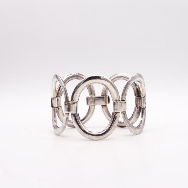 FRENCH 1960 Paris Modernist Oval Links Bracelet In Solid .800 Sterling Silver