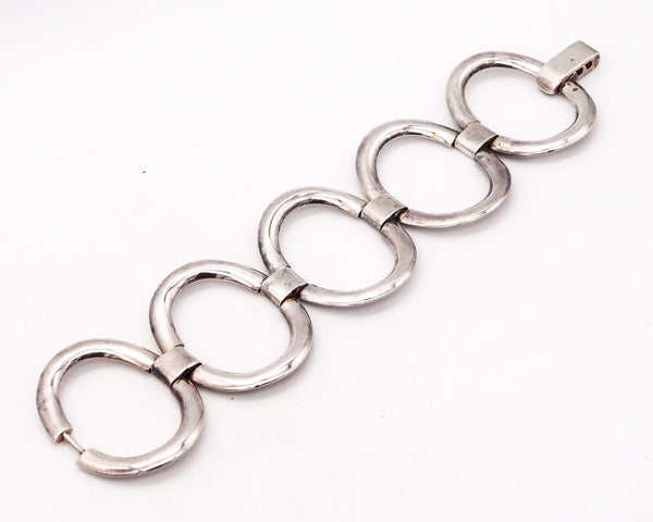 FRENCH 1960 Paris Modernist Oval Links Bracelet In Solid .800 Sterling Silver