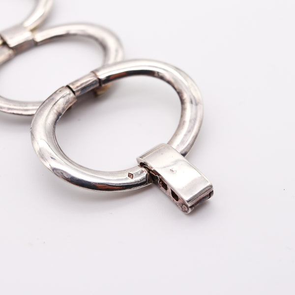 FRENCH 1960 Paris Modernist Oval Links Bracelet In Solid .800 Sterling Silver
