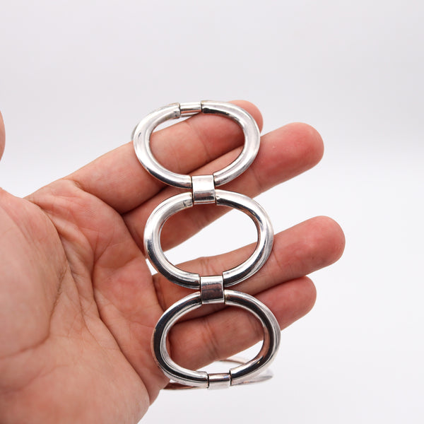 FRENCH 1960 Paris Modernist Oval Links Bracelet In Solid .800 Sterling Silver
