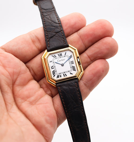 CARTIER Paris 1970 Automatic Large Ceinture Wristwatch In 18 Kt Yellow Gold