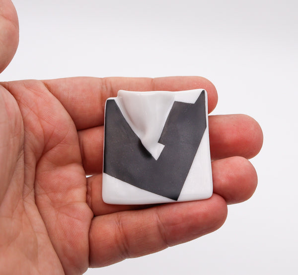 JOHAN GERARD VAN LOON 1970 Rosenthal Studio Line Brooch In Black & White Porcelain