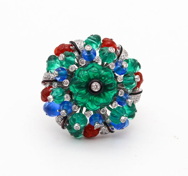 CARTIER Paris Tutti Frutti St Petersburg Ring In Platinum With Carved Gems & Diamonds