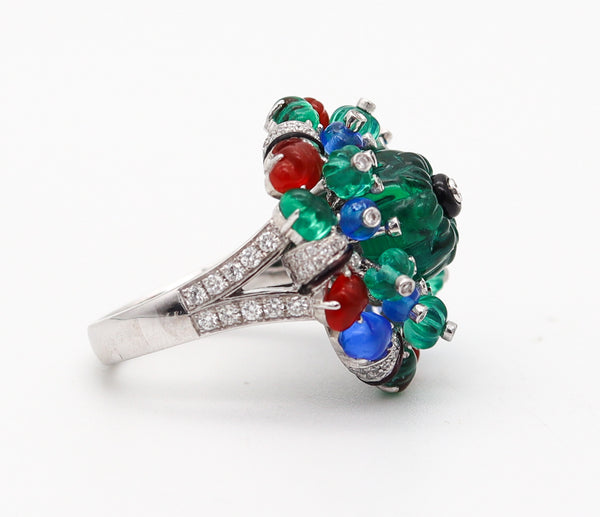 CARTIER Paris Tutti Frutti St Petersburg Ring In Platinum With Carved Gems & Diamonds
