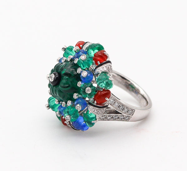 CARTIER Paris Tutti Frutti St Petersburg Ring In Platinum With Carved Gems & Diamonds