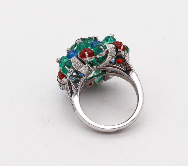 CARTIER Paris Tutti Frutti St Petersburg Ring In Platinum With Carved Gems & Diamonds