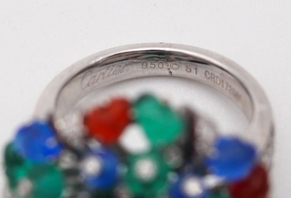 CARTIER Paris Tutti Frutti St Petersburg Ring In Platinum With Carved Gems & Diamonds