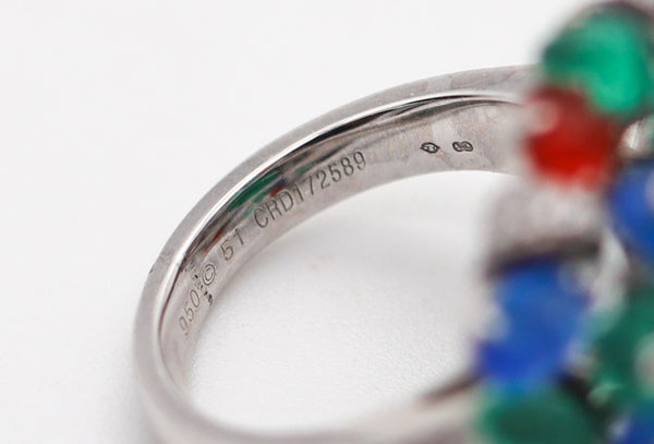 CARTIER Paris Tutti Frutti St Petersburg Ring In Platinum With Carved Gems & Diamonds