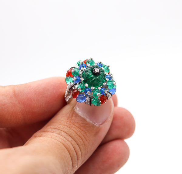 CARTIER Paris Tutti Frutti St Petersburg Ring In Platinum With Carved Gems & Diamonds