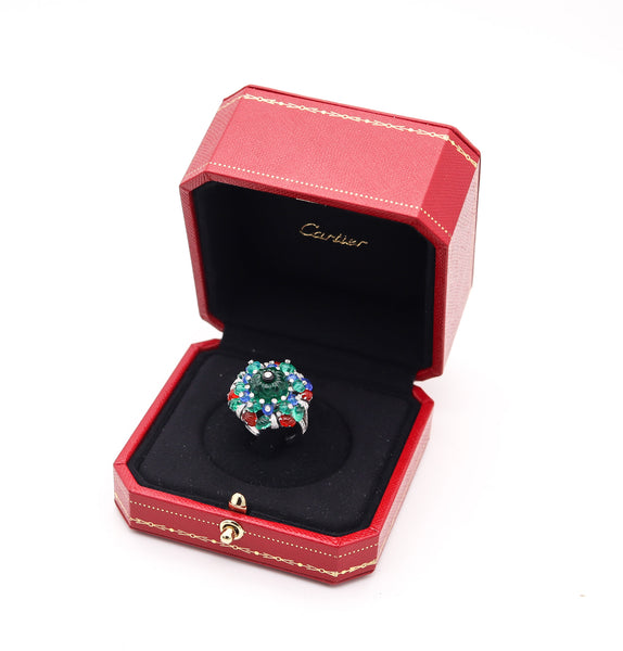 CARTIER Paris Tutti Frutti St Petersburg Ring In Platinum With Carved Gems & Diamonds