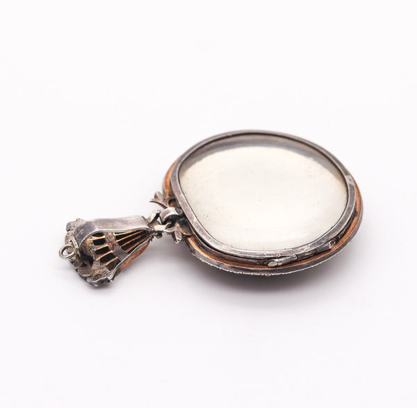 GEORGIAN 1810 England Blue Enameled Pendant In Silver Gold & Diamonds