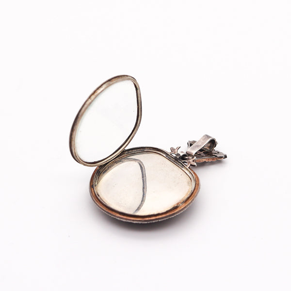 GEORGIAN 1810 England Blue Enameled Pendant In Silver Gold & Diamonds