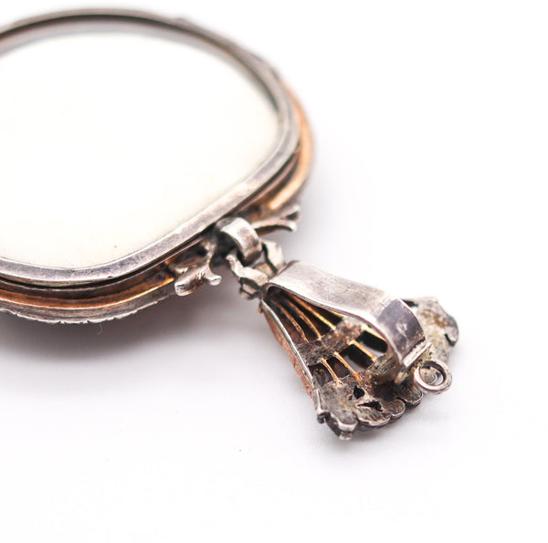 GEORGIAN 1810 England Blue Enameled Pendant In Silver Gold & Diamonds