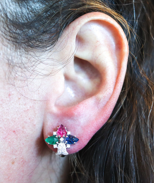 CARTIER Paris Tutti Frutti Earrings In 18Kt White Gold With Carved Gems & Diamonds