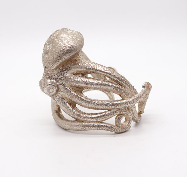 OCTOPUS Italian Sculptural Massive Cuff Bracelet In Solid .925 Sterling Silver