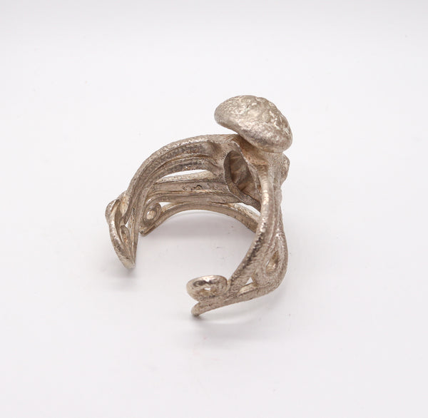 OCTOPUS Italian Sculptural Massive Cuff Bracelet In Solid .925 Sterling Silver