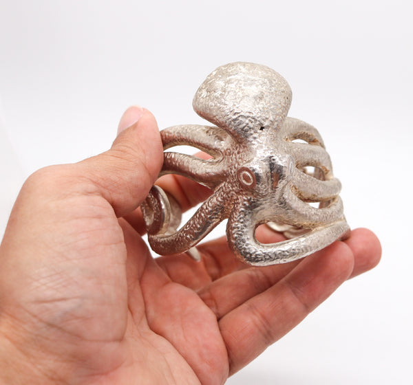 OCTOPUS Italian Sculptural Massive Cuff Bracelet In Solid .925 Sterling Silver