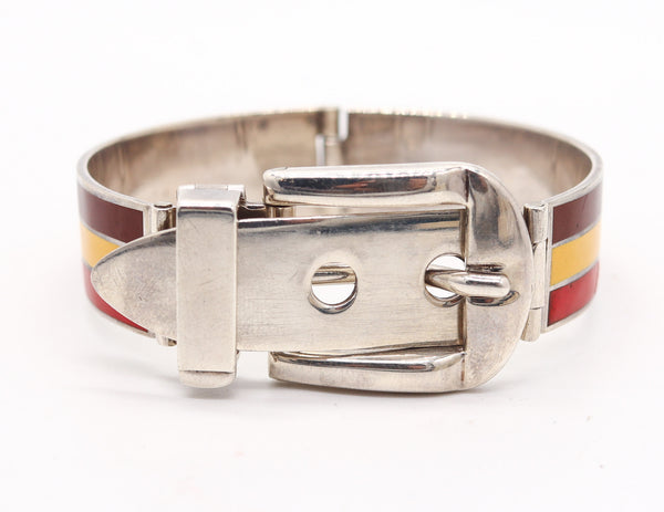 GUCCI 1970 Milano Vintage Buckle Bracelet In .925 Sterling Silver With Enamel
