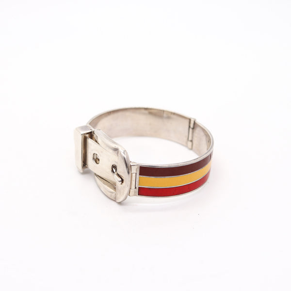 GUCCI 1970 Milano Vintage Buckle Bracelet In .925 Sterling Silver With Enamel
