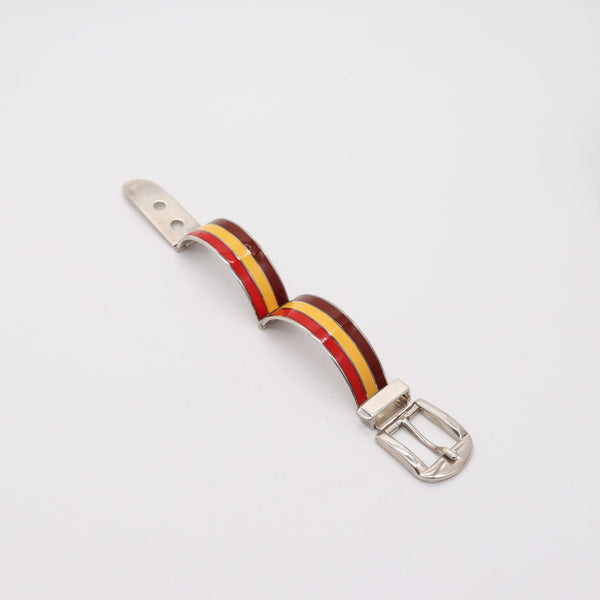 GUCCI 1970 Milano Vintage Buckle Bracelet In .925 Sterling Silver With Enamel