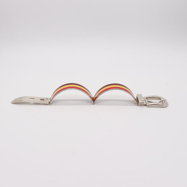 GUCCI 1970 Milano Vintage Buckle Bracelet In .925 Sterling Silver With Enamel