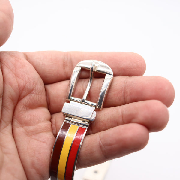 GUCCI 1970 Milano Vintage Buckle Bracelet In .925 Sterling Silver With Enamel