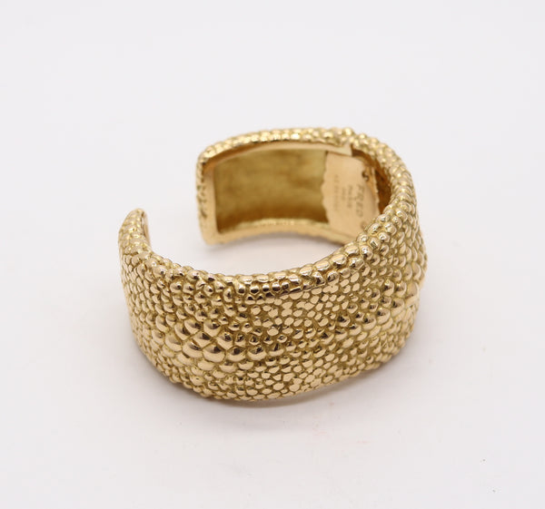FRED Paris 1970 Textured Galluchat Cuff Bracelet In Solid 18Kt Yellow Gold