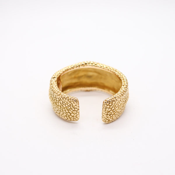FRED Paris 1970 Textured Galluchat Cuff Bracelet In Solid 18Kt Yellow Gold
