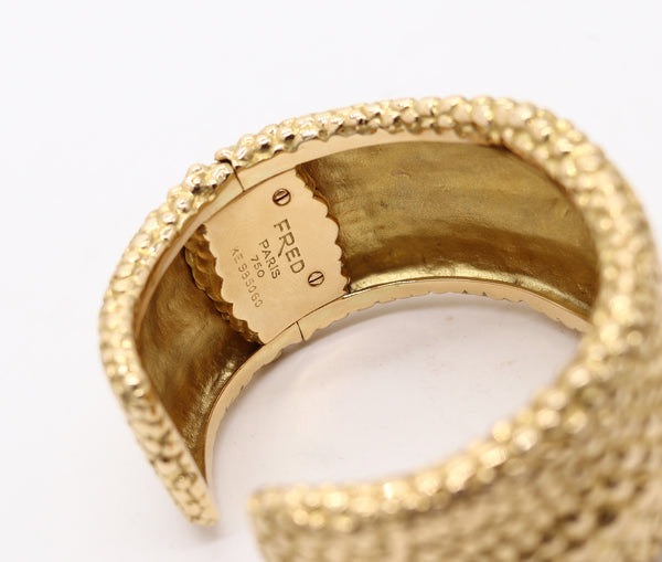 FRED Paris 1970 Textured Galluchat Cuff Bracelet In Solid 18Kt Yellow Gold