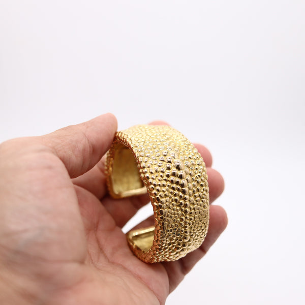 FRED Paris 1970 Textured Galluchat Cuff Bracelet In Solid 18Kt Yellow Gold