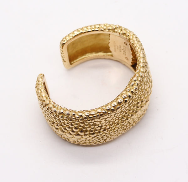 FRED Paris 1970 Textured Galluchat Cuff Bracelet In Solid 18Kt Yellow Gold