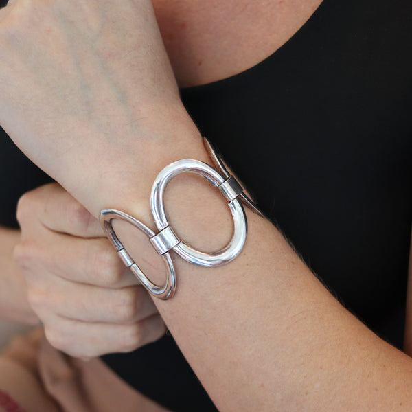 FRENCH 1960 Paris Modernist Oval Links Bracelet In Solid .800 Sterling Silver