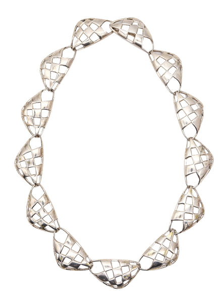 ANGELA CUMMINGS 1987 Studio Geometric Sculptural Necklace In .925 Sterling Silver