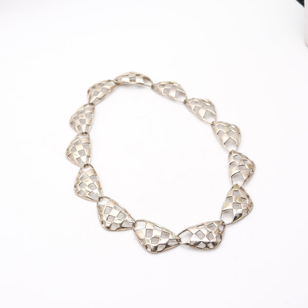 ANGELA CUMMINGS 1987 Studio Geometric Sculptural Necklace In .925 Sterling Silver