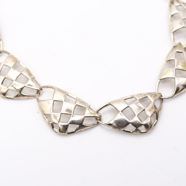 ANGELA CUMMINGS 1987 Studio Geometric Sculptural Necklace In .925 Sterling Silver