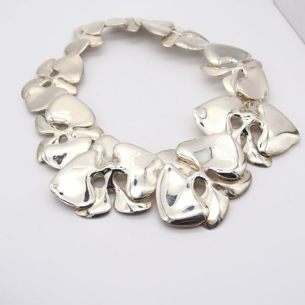 ANGELA CUMMINGS 1984 Rare Sculptural Orchids Necklace In .925 Sterling silver