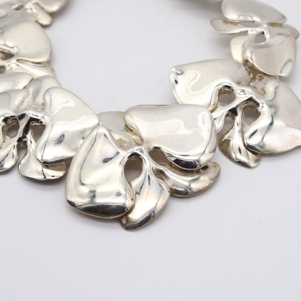 ANGELA CUMMINGS 1984 Rare Sculptural Orchids Necklace In .925 Sterling silver