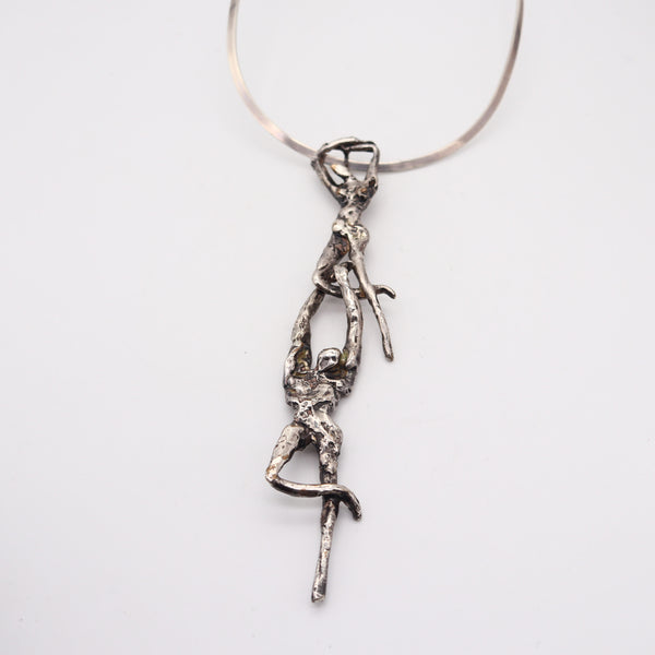E. SILVERT 1960 Modernist Acrobats Sculptural Necklace In .925 Sterling Silver