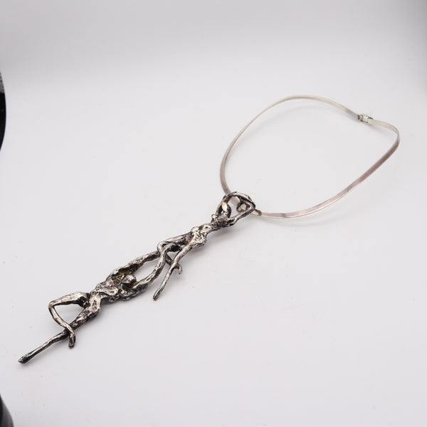 E. SILVERT 1960 Modernist Acrobats Sculptural Necklace In .925 Sterling Silver