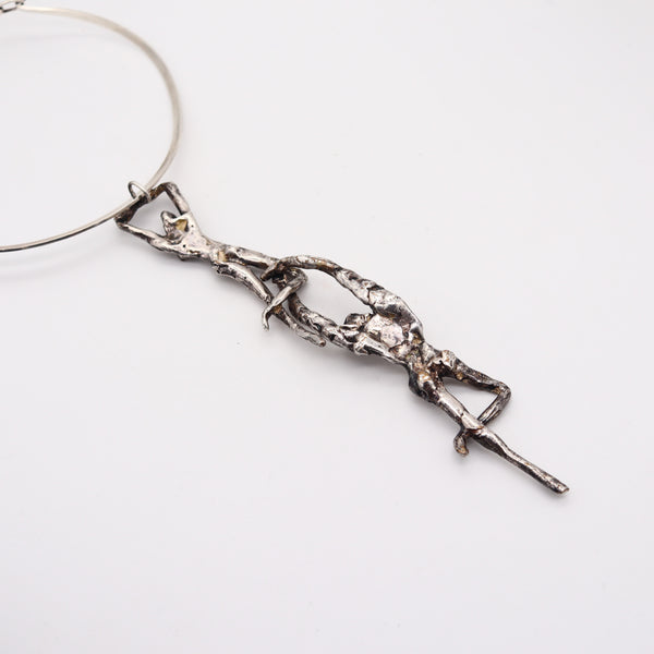 E. SILVERT 1960 Modernist Acrobats Sculptural Necklace In .925 Sterling Silver