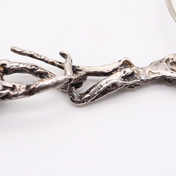 E. SILVERT 1960 Modernist Acrobats Sculptural Necklace In .925 Sterling Silver