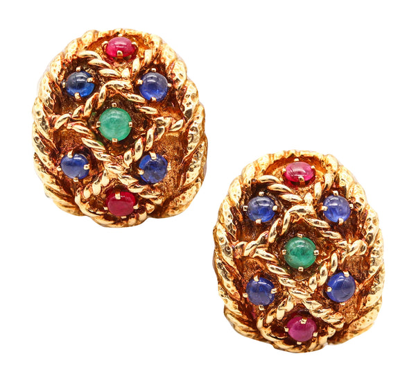 DAVID WEBB 1970 Clips-On Earrings In 18kt Yellow Gold With 8.44 Cts In Gemstones