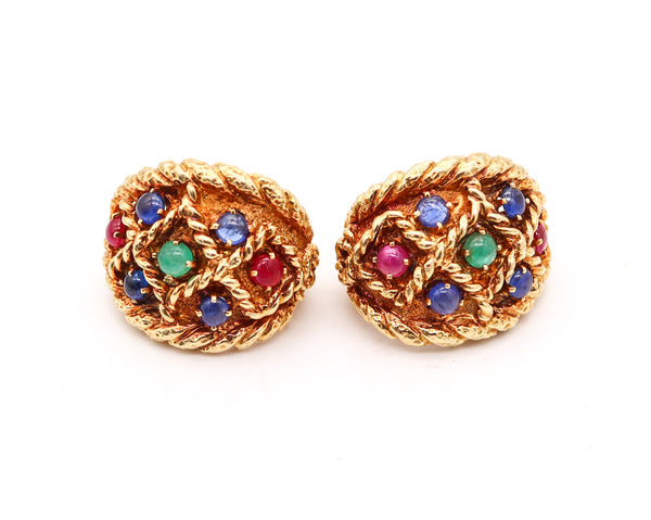DAVID WEBB 1970 Clips-On Earrings In 18kt Yellow Gold With 8.44 Cts In Gemstones