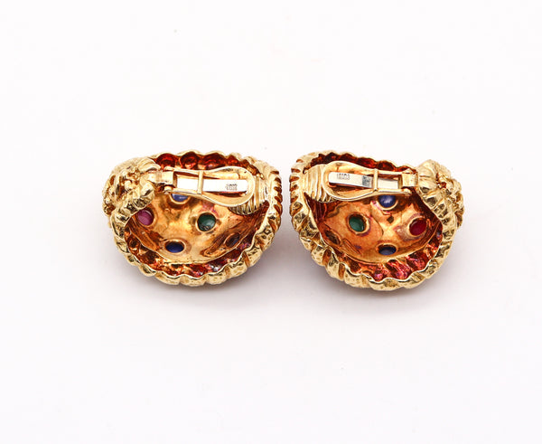 DAVID WEBB 1970 Clips-On Earrings In 18kt Yellow Gold With 8.44 Cts In Gemstones