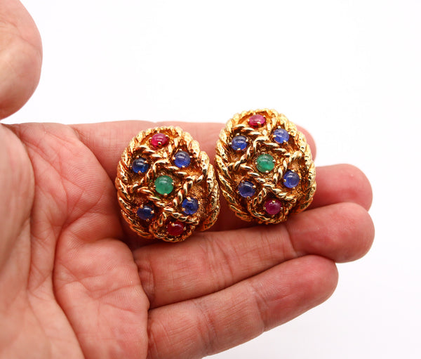 DAVID WEBB 1970 Clips-On Earrings In 18kt Yellow Gold With 8.44 Cts In Gemstones